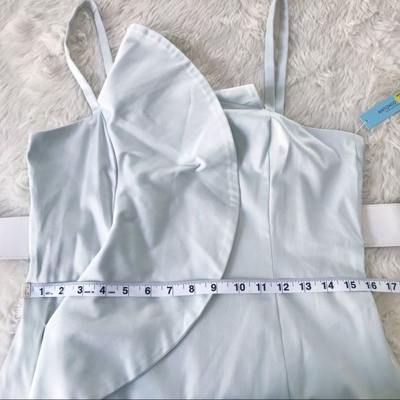 ANTONIO MELANI Draped Midi Dress Sleeveless Sheath Ruffle Mint Green Size 8 New - Picture 12 of 16